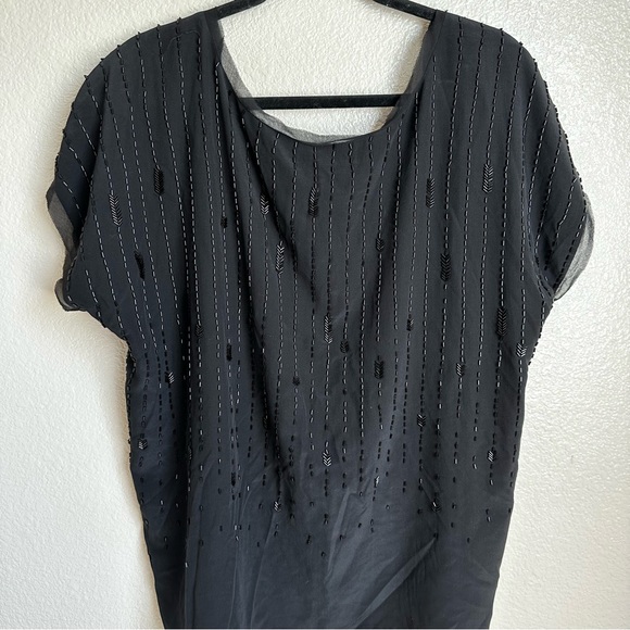 Eileen Fisher Beaded Silk Crepe De Chine Striped Scoop Neck Sz XL DEFECTS - Picture 2 of 12